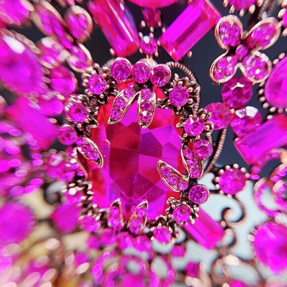 Vintage Handmade Crown, Fuchsia Crystal Crown, Victorian Tiara, Copper Crown